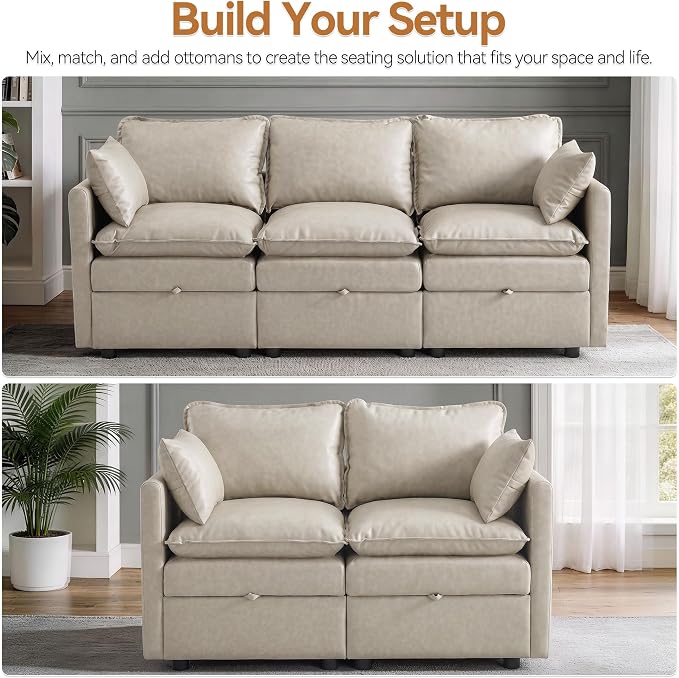 50" Storage Loveseat Modular Sofa Faux Leather 2-Seat for Apartment,Beige