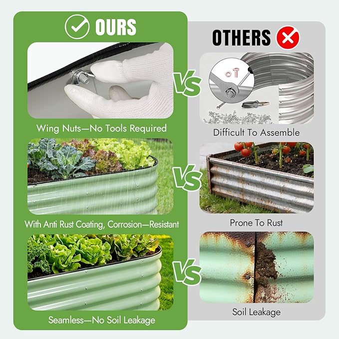 INNO STAGE Galvanized Raised Garden Bed Kits, 4x2x1.4FT Metal Raised Beds Outdoor for Gardening, 17'' Tall Large Steel Raised Planter Bed for Vegetables, Flowers Patio Ground Planter Box (Green, 2Pcs)