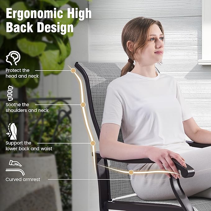 Amopatio Patio Swivel Chairs Set of 4, Outdoor Swivel Rocker Dining Chairs with All Weather Textilene High Back & Metal Frame, for Backyard Deck Lawn Garden, Light Gray