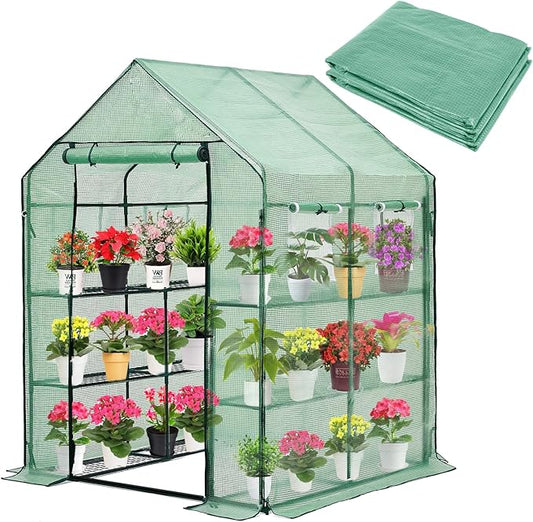 Purlyu Walk-in Greenhouse Replacement Cover with Roll-Up Zipper Door -56x56x76 inch PE Greenhouse Cover for Outdoor Plant Gardening Plants Cold Frost Protection Wind Rain Proof(PLGH002PECC)