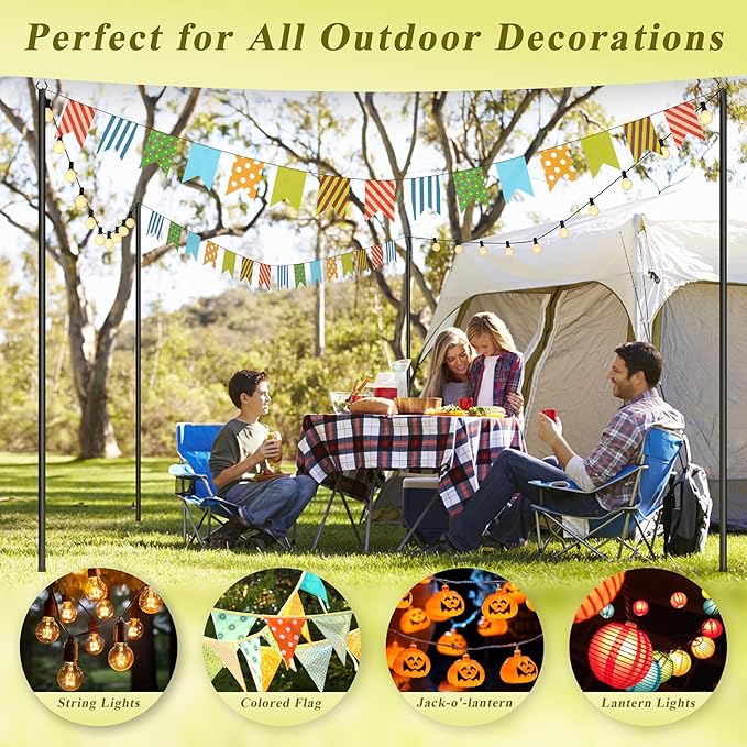 2 Pack String Light Poles for Outside, 10Ft Adjustable Outdoor Light Poles for String Lights, Outdoor Lighting Stand with Fork for Patio, Deck, Backyard, Garden, Party & Wedding