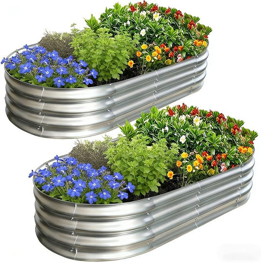 Galvanized Raised Garden Bed Kit, 2-Pack 4x2x1 FT Planter Garden Boxes Outdoor, Oval Large Metal for Vegetables Fruits, Flowers Planter Boxes, Easy Assembly Garden Bed Kit (2-Pack)