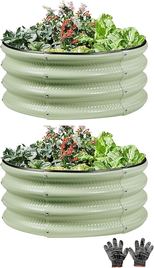 Gartist 2 pcs 2×2×1 ft Round Metal Raised Garden Bed, Light Green Galvanized Outdoor Planter Box for Vegetables, Fruits, Flowers & Herbs