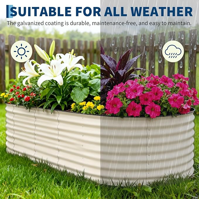 2 Pcs Raised Garden Beds Outdoor 8x4x2 ft - Galvanized Steel Planter Box for Vegetables, Flowers, Rust-Resistant Garden Box, Easy Assembly Raised Beds, Durable Planters for Outdoor Plants, Beige
