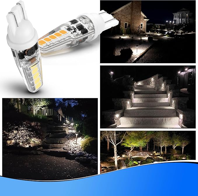 Heifymi 3 Watt T5 T10 LED Wedge Base Light Bulbs AC/DC 12V-24V Equivalent 25W-30W 6000K Daylight White 300lm T10 921 194 LED Bulbs for RV Camper Marine Boat Landscape Driveway Patio Lighting, 10 Pack