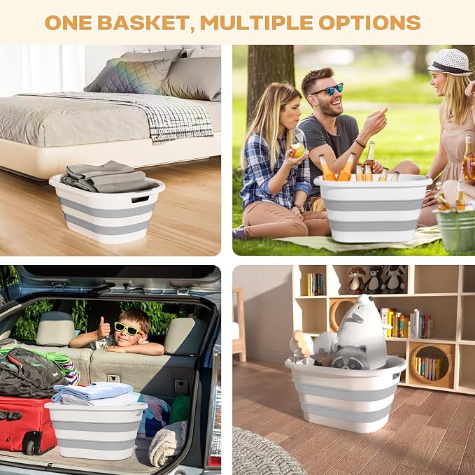 43L(11.5Gallon) Collapsible Laundry Baskets Plastic (Grey, 2 Packs) | Pop Up Laundry hamper/Storage Container, Foldable Laundry Basket with Large Capacity,Sturdy,Space Saver