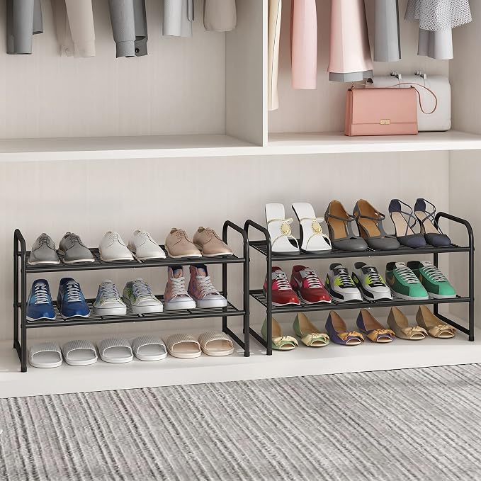 Simple Trending 2-Tier Stackable Shoe Rack, Black