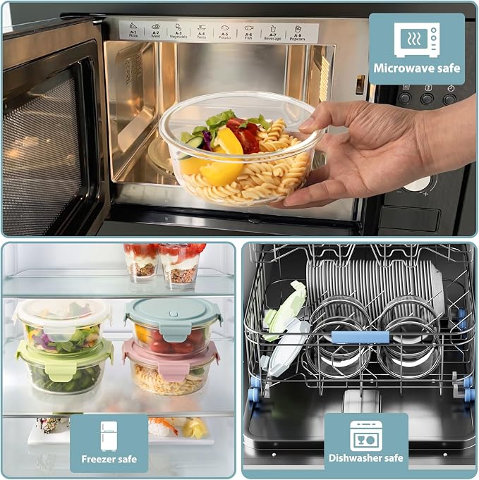 2.5 Cup/20oz Glass Meal Prep Food Storage Containers with lids Set, 4 Pack