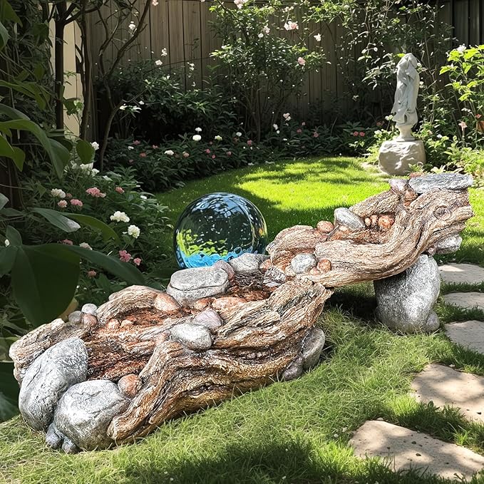 Jocoevol 60" Long Cascading Outdoor Rock Water Fountain, 5-Tier Tranquil River Waterfall, Realistic Rock Design, Serene Flowing Water Sound for Outdoor Garden, Patio, Landscaping, Home Decor