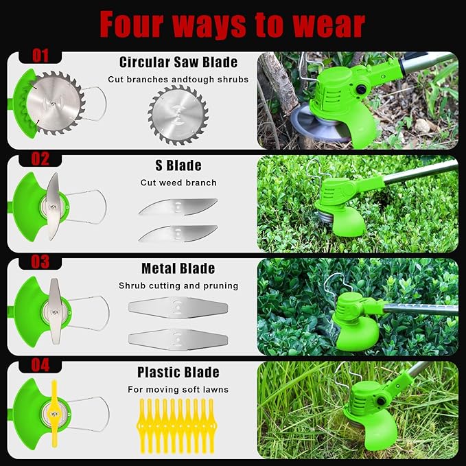 Cordless Weed Wacker Electric Weed Wacker Battery Powered with 21V Battery Operated Grass Trimmer 3 in 1 Weed Trimmer Grass Cutter Brush Cutter for Lawn Garden Pruning