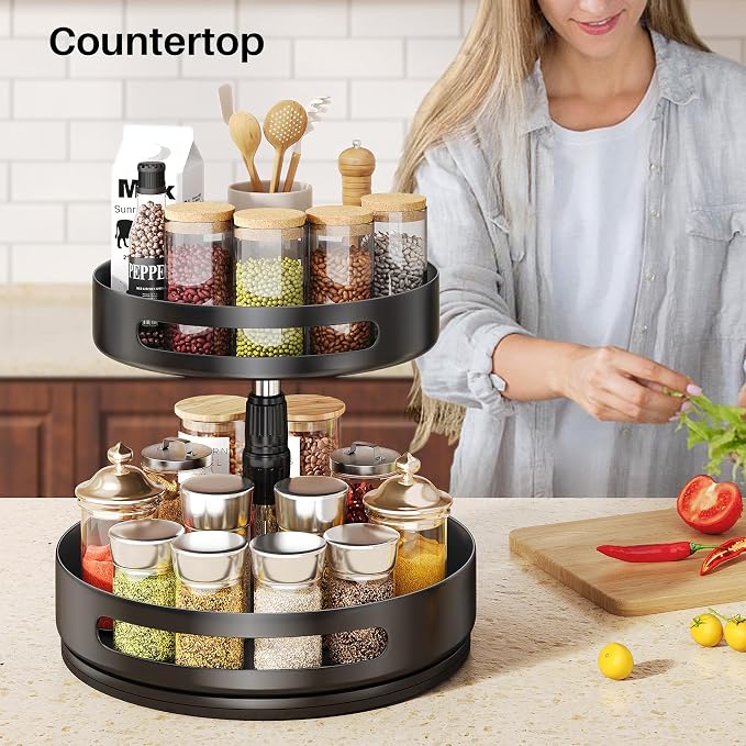 Lazy Susan Spice Rack Organizer for Cabinet, 2-Tier Metal, 10 in