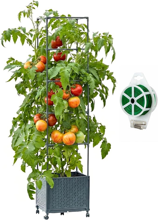 Raised Garden Bed Tomato Planter Box with Trellis, 67.6" Tomato Planters Cage w/Self-Watering for Climbing Plants Vegetables, Patio Indoor Outdoor