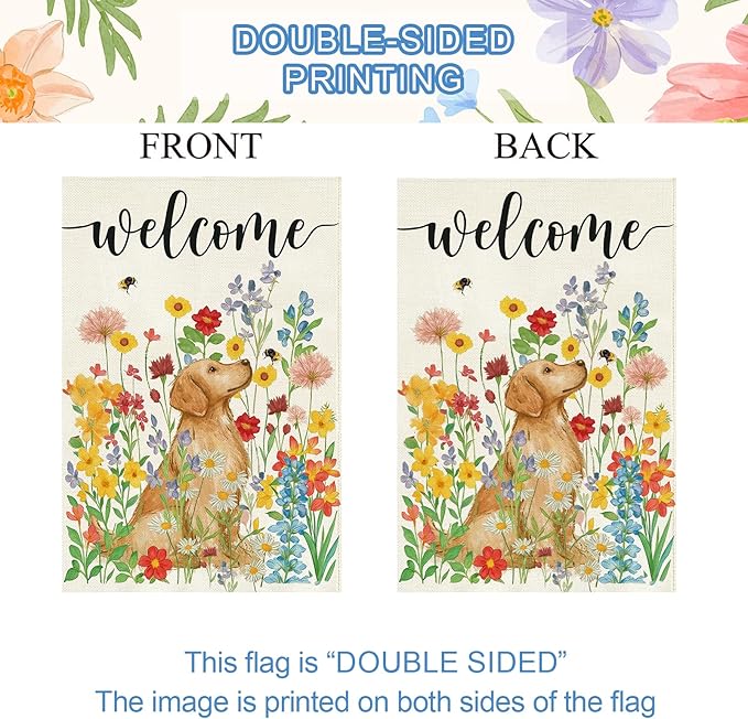 Baccessor Spring Summer Dog Garden Flag 12.5x18 Inch Double Sided Burlap,Floral Flowers Flag Farmhouse Holiday Front Yard Lawn Outdoor Outside Decoration