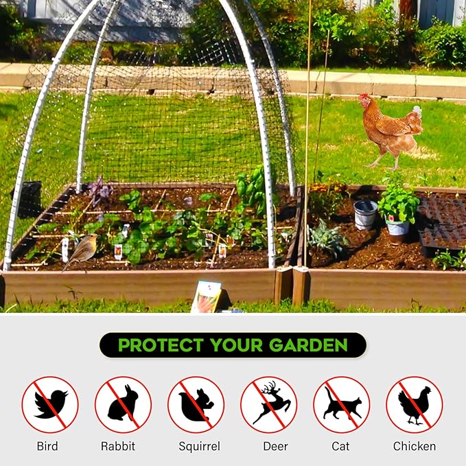 FEED GARDEN Heavy Duty Deer Netting - 7x100ft UV-Protected Garden Fence with 3/4" Fine Mesh - Includes 10 Stakes & 50 Zip Ties for Easy Installation
