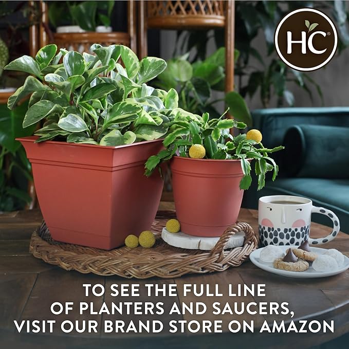 The HC Companies 6 Inch Eclipse Round Planter Pots with Drainage Holes & Attached Saucer, Lightweight UV-Resistant Plastic Indoor & Outdoor Planters, 4-Pack Flower Pots for Garden & Home Decor, Teal