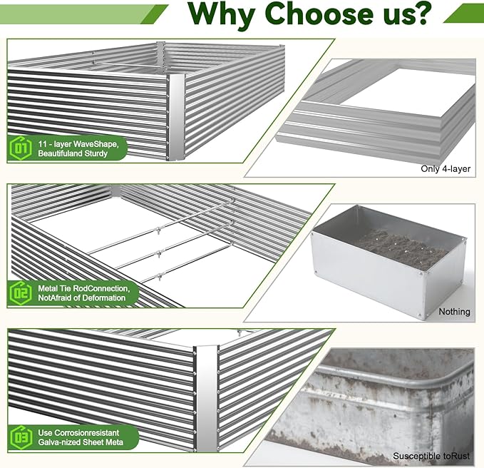 2 Pack Tall 6x3x1.5FT Raised Beds for Gardening, Corrugated Galvanized Steel Raised Garden Bed, Outdoor Metal Above Ground Garden Bed for Vegetables and Flowers(Rectangular)