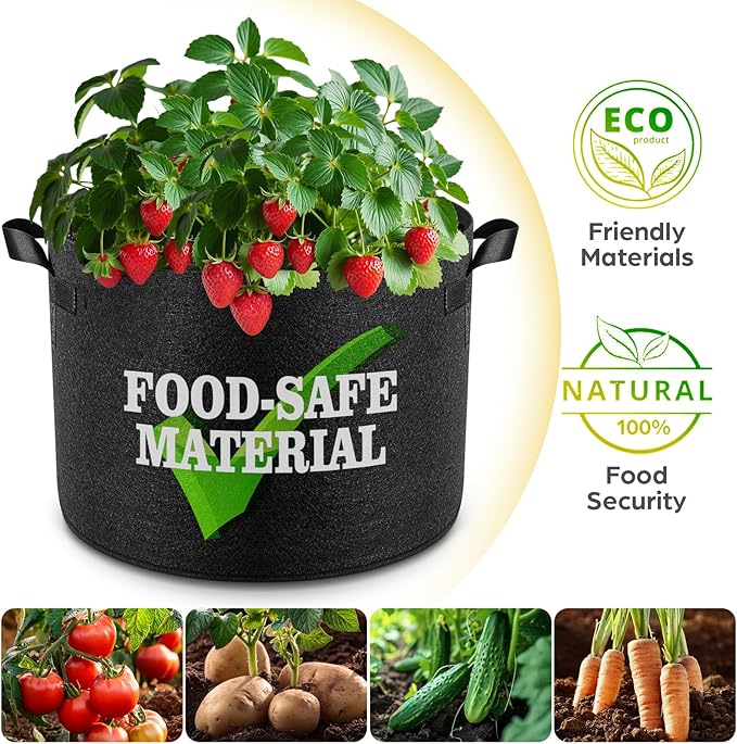 Jorvila 10 Pack 2 Gallon Grow Bags, Thickened Nonwoven Fabric Planter Pots with Handles, Heavy Duty 300G Garden Pots for Tomato, Potato and Vegetable