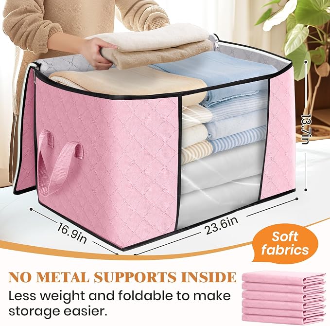Fab totes 90L Clothes Storage, Foldable Thick Fabric Blanket Storage Bags