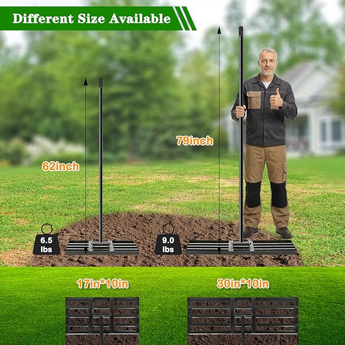 Lawn Leveling Rake 30x10 inch, Heavy Duty Ground Leveler for Soil, Sand, Effortless Smooth Use & Easy Assembly Stainless Steel Landscape Rake for Backyard, Garden, Golf Course, Black