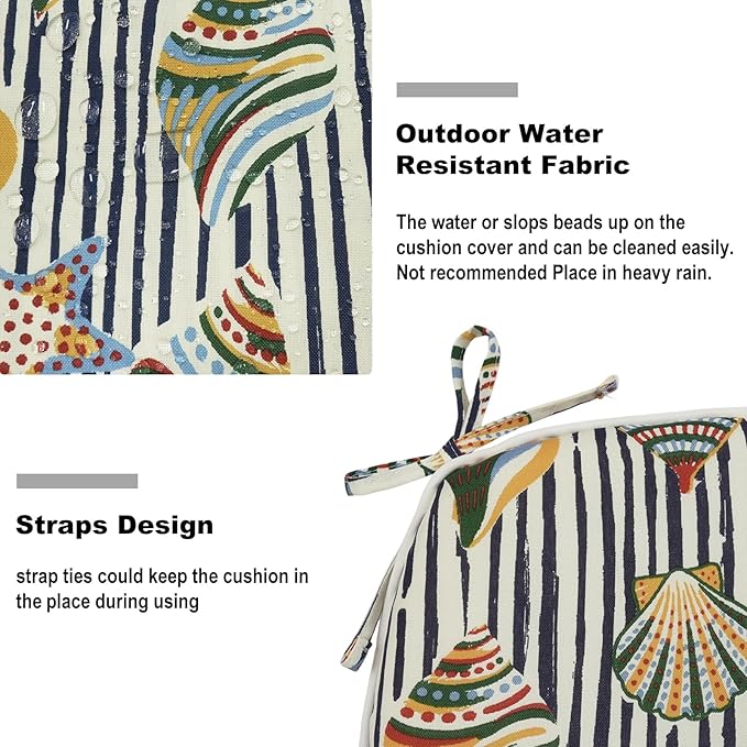 DYTXIII Set of 4 Outdoor Chair Cushions with Ties,Water Repellent Patio Chair Pads 17"x 16" for Outdoor Furniture,Round Corner Seat Cushions for Garden Yard Kitchen Crayon Shells