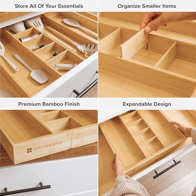 KitchenEdge Utensil & Junk Drawer Organizer, 16-28 in, Bamboo