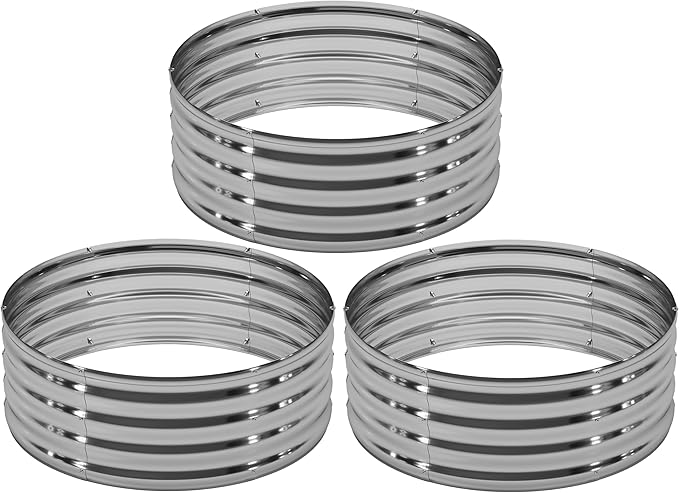 DIIYIV 3PCS 4x4x1FT Galvanized Raised Garden Bed Kit,Vegetable Boxes-Round Metal Flower Box,Large Planter Raised Beds Outdoor Garden for Planting,Fruit,Herb-Silver