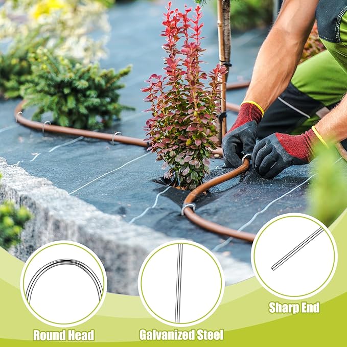 Pelopy 100 Pcs 5/8" Irrigation Drip Tubing Stakes 5 in J-Shaped Landscape Staples Garden Drip Line Stakes Soaker Hose Pins for Lawn Plant Yard Fence Ground Drips Systems, Sliver