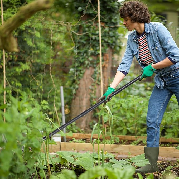 COCONUT 2-in-1 Garden Hoe, 60" Weeding & Cultivating Tool with Curved Tines & Sharp Blade, Stand-Up Design Saves Your Back, for Loosening Soil in Vegetable Garden & Flower Beds