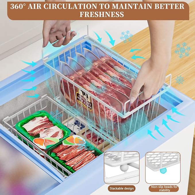 Enhanced Leak-Proof Bottom, Freezer Organizer Bins for 7 Cu.Ft,6 Pack