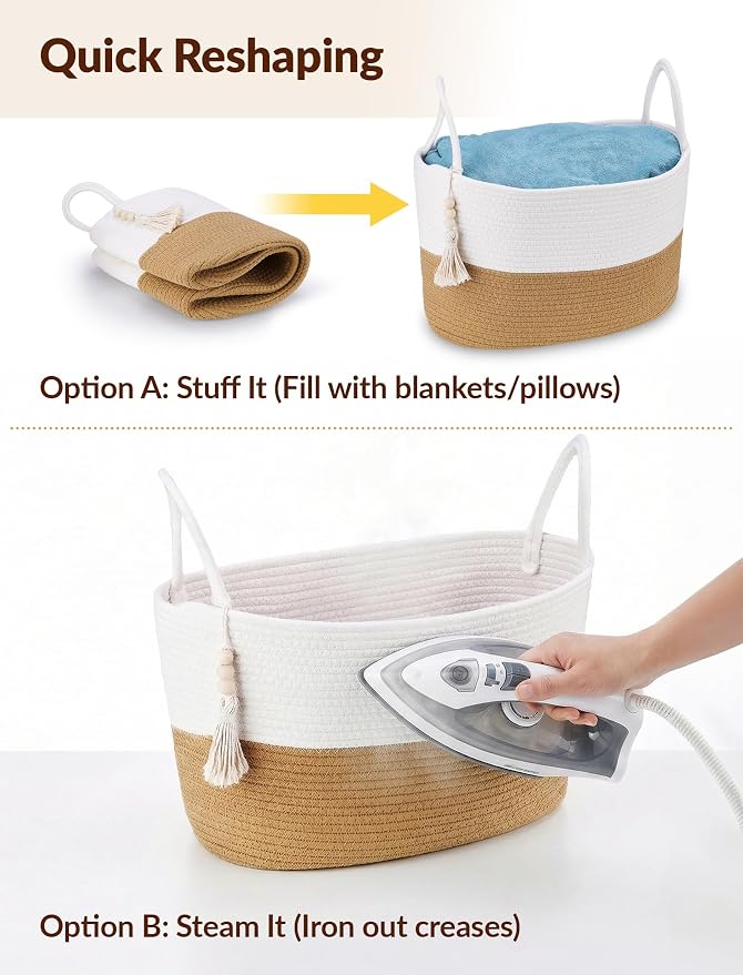 NiHome Toilet Paper Basket, Foldable Boho Cotton Rope Bathroom Organizer