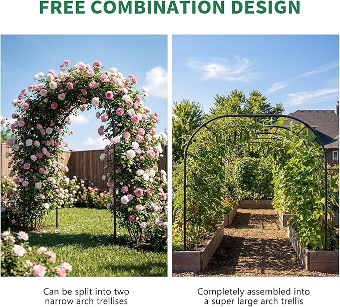 SUNYRISY Garden Arch Trellis for Climbing Plants Outdoor, 88" x 88" x 88" Metal Core Tall Archway Tunnel Plant Support for Cucumber Tomato Flowers Vegetables and Garden Gazebo