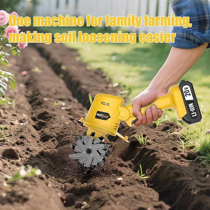 20V Cordless Tiller Cultivator for Gardening, Electric Garden Tiller with Battery & Charger, Garden Rototiller for Lawn Gardening Soil Cultivation, 1 Battery