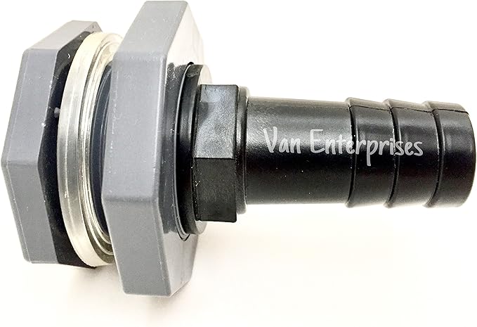 1" Bulkhead Fitting Adapter with Straight Hose Barb Connector Kit (1" NPT x 1" Barb) for Rain Barrels, Aquariums, Marine Thru Hull, Water Tanks, Ponds