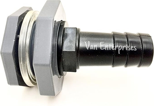 1" Bulkhead Fitting Adapter with Straight Hose Barb Connector Kit (1" NPT x 1" Barb) for Rain Barrels, Aquariums, Marine Thru Hull, Water Tanks, Ponds