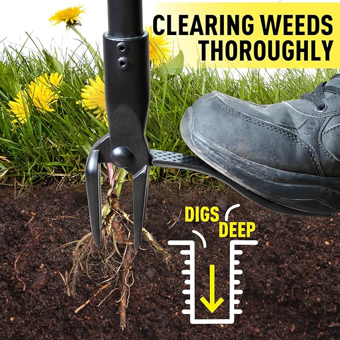 Jardineer Weed Puller Tool Stand Up Heavy Duty, 45" Weed Remover Tool with Long Handle and 4-Claw Steel Head, Manual Weeding Tool for Garden Lawn Yard, Easily Remove Weeds Without Bending