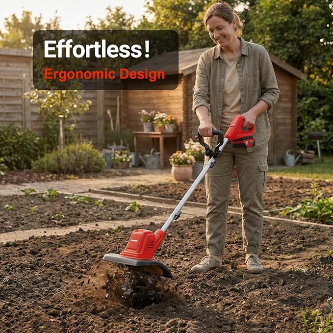 Cordless Brushless Garden Tiller Cultivator Compatible with Milwaukee 18v Battery(Tool Only), 10’’ Wide 7’’ Deep Electric Soil Rototiller, 48-Tine Mini Rotary Aerator for Garden Beds &Soil Preparation