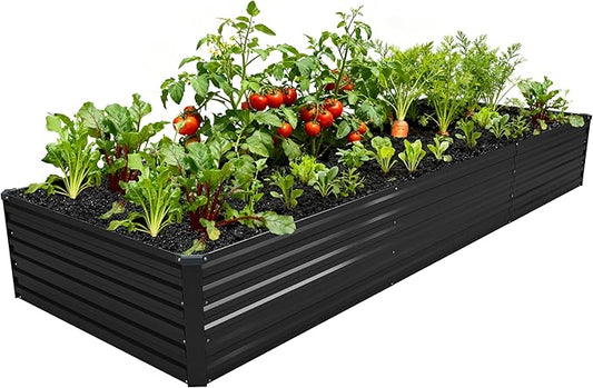 DIIYIV 12x4x1.5FT Galvanized Raised Garden Bed,Vegetable Boxes-Rectangle Metal Flower Box,Large Planter Raised Beds Outdoor Garden for Planting,Fruit,Herb-Black