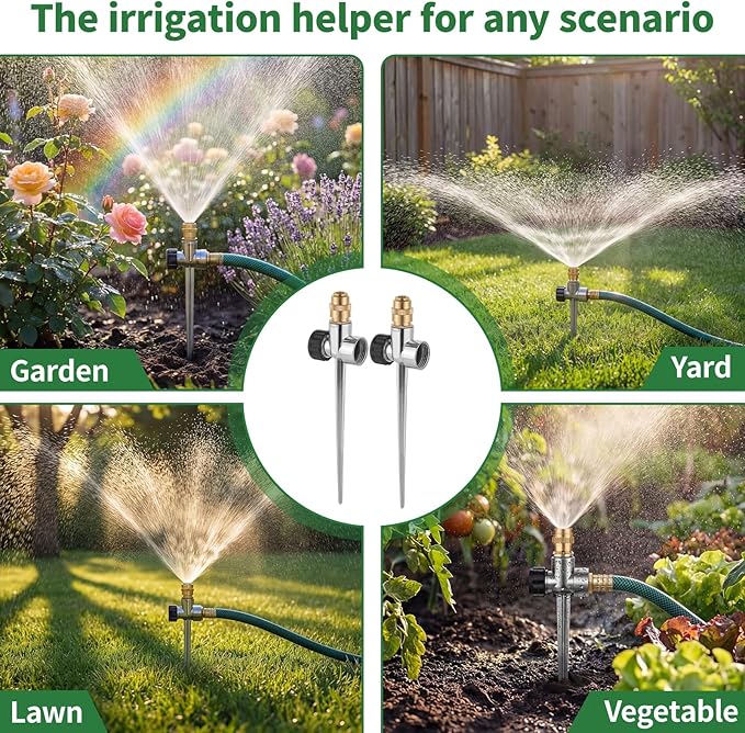 Lawn Sprinkler with Hose for Yard, 2 Pack Coverage Metal Water Sprinklers with Adjustable Brass Nozzle 10 FT Garden Hose Set for Yards Garden Vegetable Small/Medium Lawn Irrigation