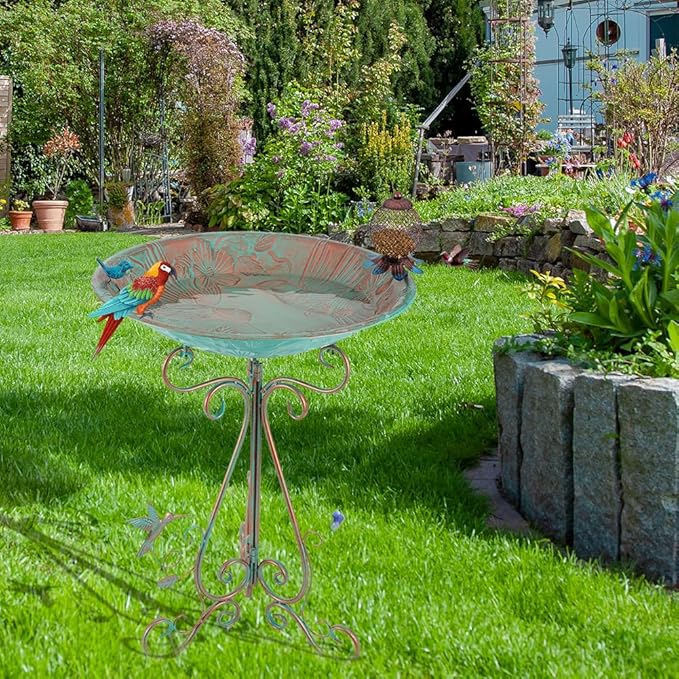 VEWOGARDEN Large Metal Bird Bath for Outside Garden Standing Birdbath with Feeder for Outdoors Yard Patio Lawn Decoration, Light Green