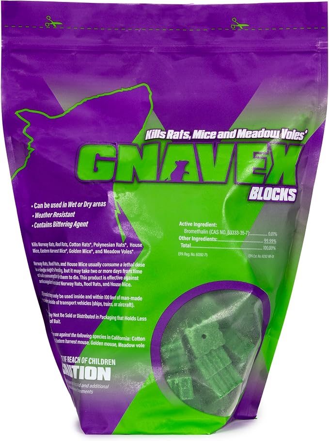 Gnavex Blocks, All Weather Rodenticide Bait That Contains Bromethalin, 4 lb Pouch