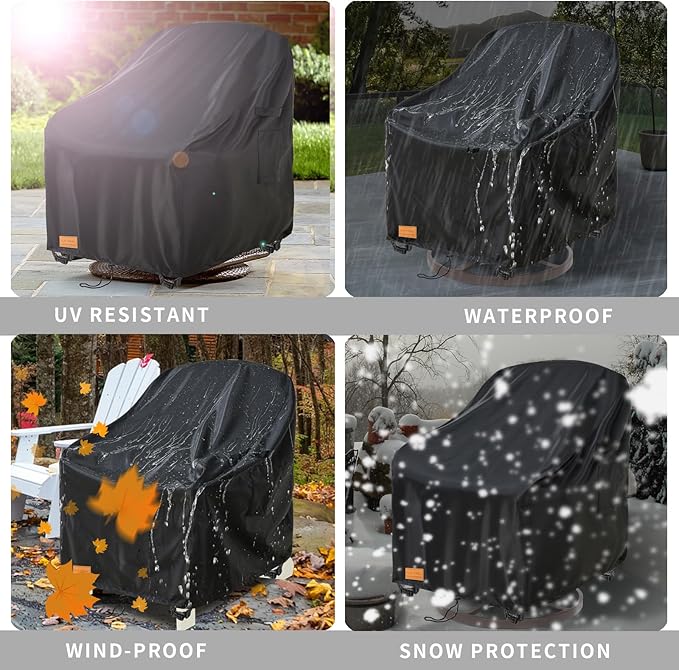 Outdoor Swivel Patio Chair Cover 4 Pack,600D Waterproof Heavy Duty Outdoor Chair Cover , Patio Furniture Covers, Outdoor Furniture Covers Waterproof, 30 W x 34 D x 36 H inches Black