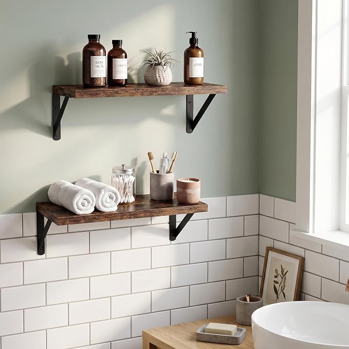Dreamland Wall Mounted Floating Shelves Set of 2, 16x8, Rustic Brown