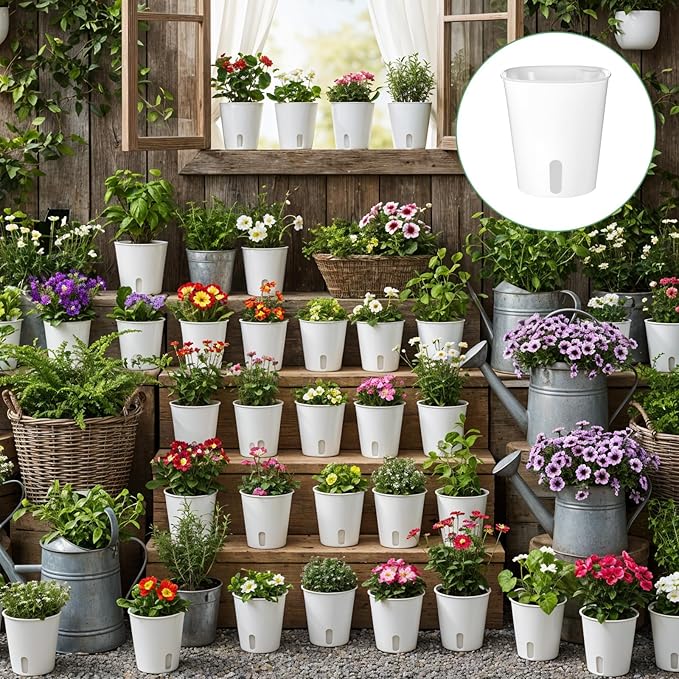 Kifmurase 20 Pcs 3 Inch Self Watering Pots for Indoor Planters, Plastic Self Watering Planter Pot Garden Flower Pots with Water Level Indicator Vents for Succulents (White)