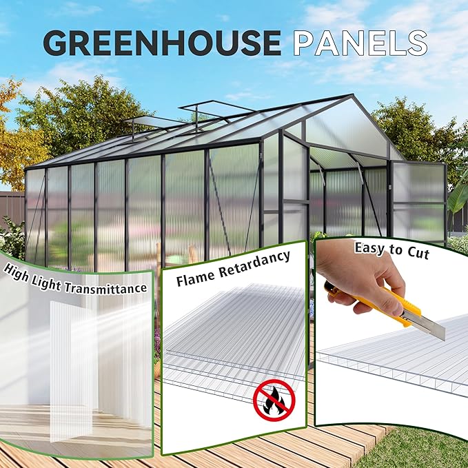 6 Pcs Polycarbonate Greenhouse Panels, 5’ x 2’ x 0.16” Polycarbonate Sheet, Twin-Wall Plastic Panels for DIY Cold Frame & Pergola Roof, Window, Wall
