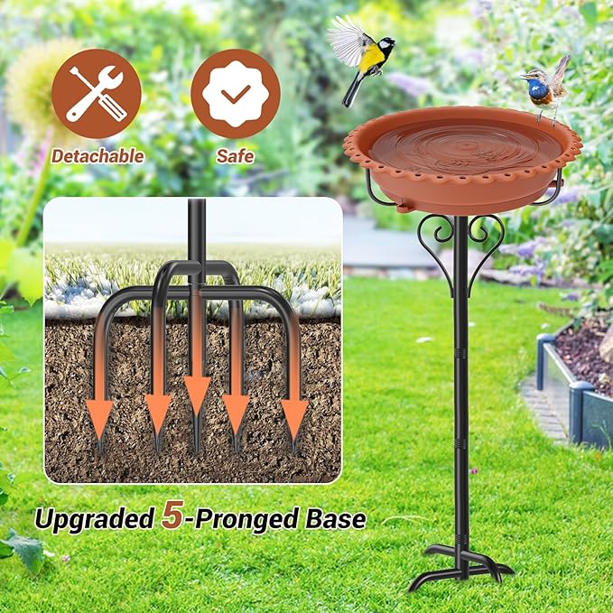 Bird Bath for Outside,40In Vintage Freestanding Bird Baths for Outdoors with Removable Bowl,Bird Baths Feeder with 5 Prongs Base for Garden Patio Yard Lawn Decor (Brown)