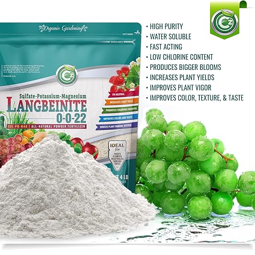 Organic Langbeinite 0-0-22 Sul-Po-Mag - Made in USA - OMRI Listed - Soil Amendment for Indoor/Outdoor Plants & Flower Gardens. Water Soluble Potassium/Magnesium/Sulfur. 3LB Low Chlorine Fertilizer