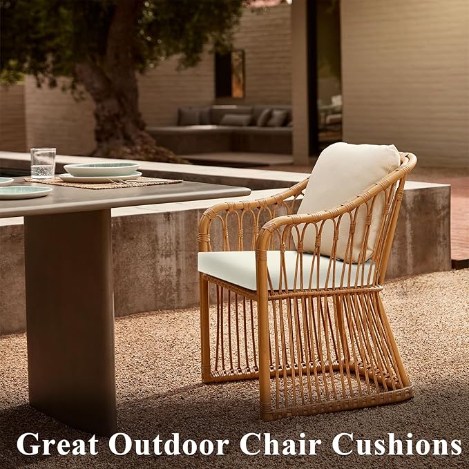 Topotdor Outdoor Chair Cushions for Patio Furniture,Waterproof Patio Chair Cushions Set of 2,Indoor/Outdoor Round Corner Chair Seat Cushion with Ties,18"x18"x3" Cream