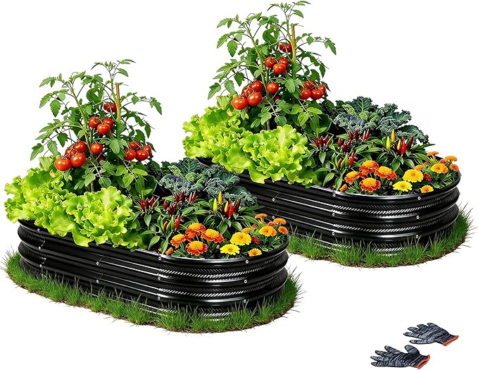 Gartist 2 pcs 4×2×1 ft Black Raised Garden Bed Kits Outdoor, Easy Assembly Galvanized Planter Raised Beds with Gloves & Wing Nuts for Vegetables, Flowers & Herbs