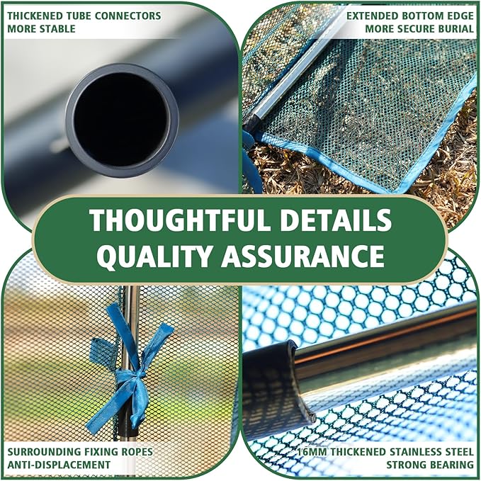 99x49x49 Inch Crop Cage, Portable Tunnel Plant Netting Cover Tomato Netting, 4 Roll-Up Zipper Door Garden Cage, Bug Netting Cover for Vegetables & Fruits, Durable Raised Garden Bed Covers