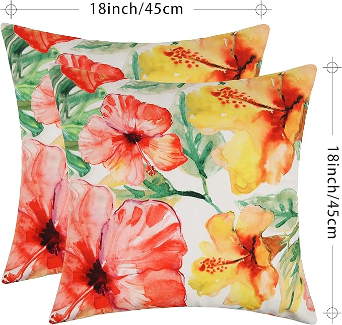 Pyonic Outdoor Pillows Covers Pack of 2 Spring Floral Waterproof Throw Pillow Covers 18X18 inch Outdoor Pillows for Patio Furniture Garden Square Outside Waterproof Pillow